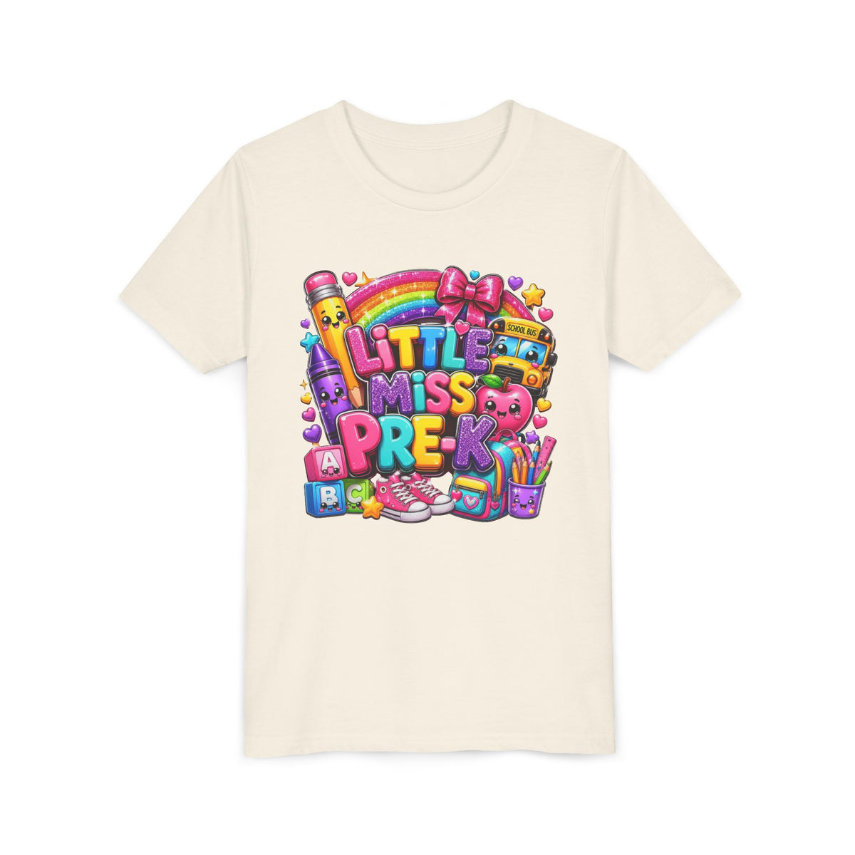 Youth Tee — "Little Miss Pre-K" Colorful Back-to-School Shirt