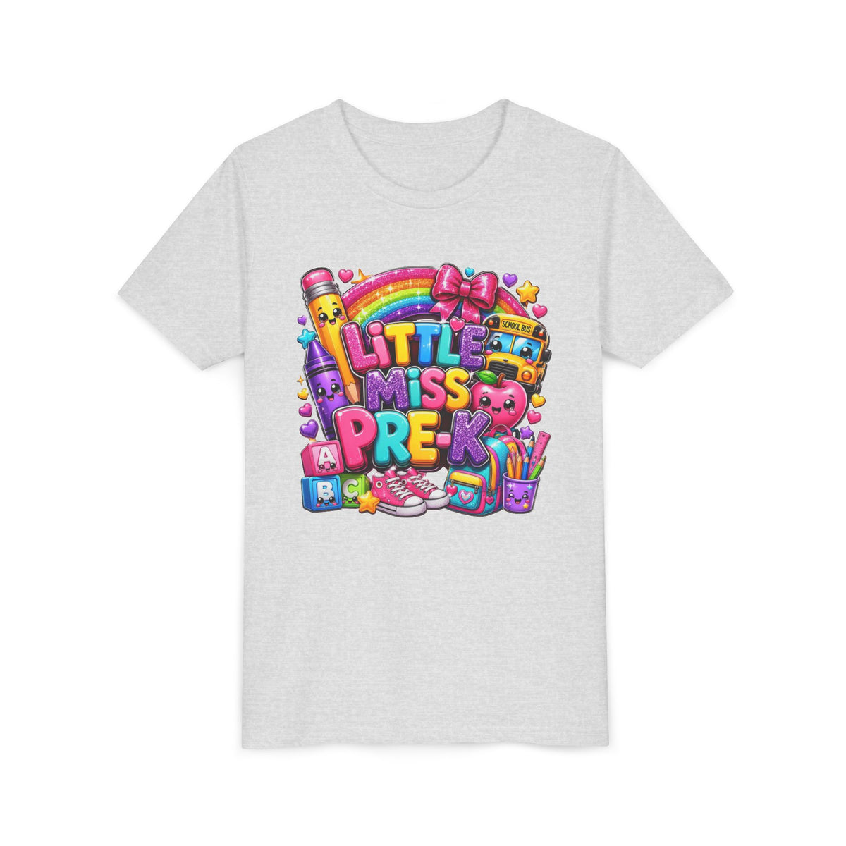 Youth Tee — "Little Miss Pre-K" Colorful Back-to-School Shirt