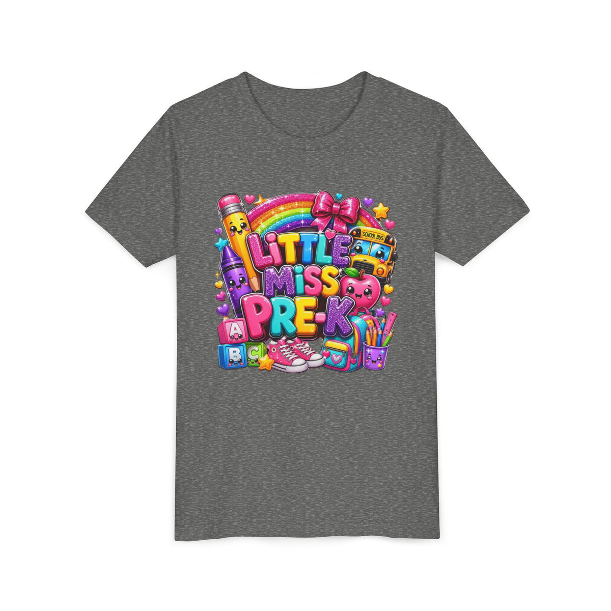 Youth Tee — "Little Miss Pre-K" Colorful Back-to-School Shirt